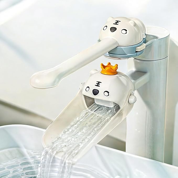 2PCS/Set Faucet Handle Extender for Kitchen and Bathtub Sink, Tap & Nozzle Hand Wash Helper for Sink & Bathroom Spout, Universal Sink Handle Extenders, Animal Design (White)