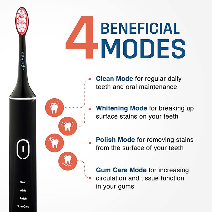 Sparx Toothbrush Replacement Heads, Brush Heads with Red Light Therapy for Gum Care, Replacement Brush Heads, Black, 1 Pack