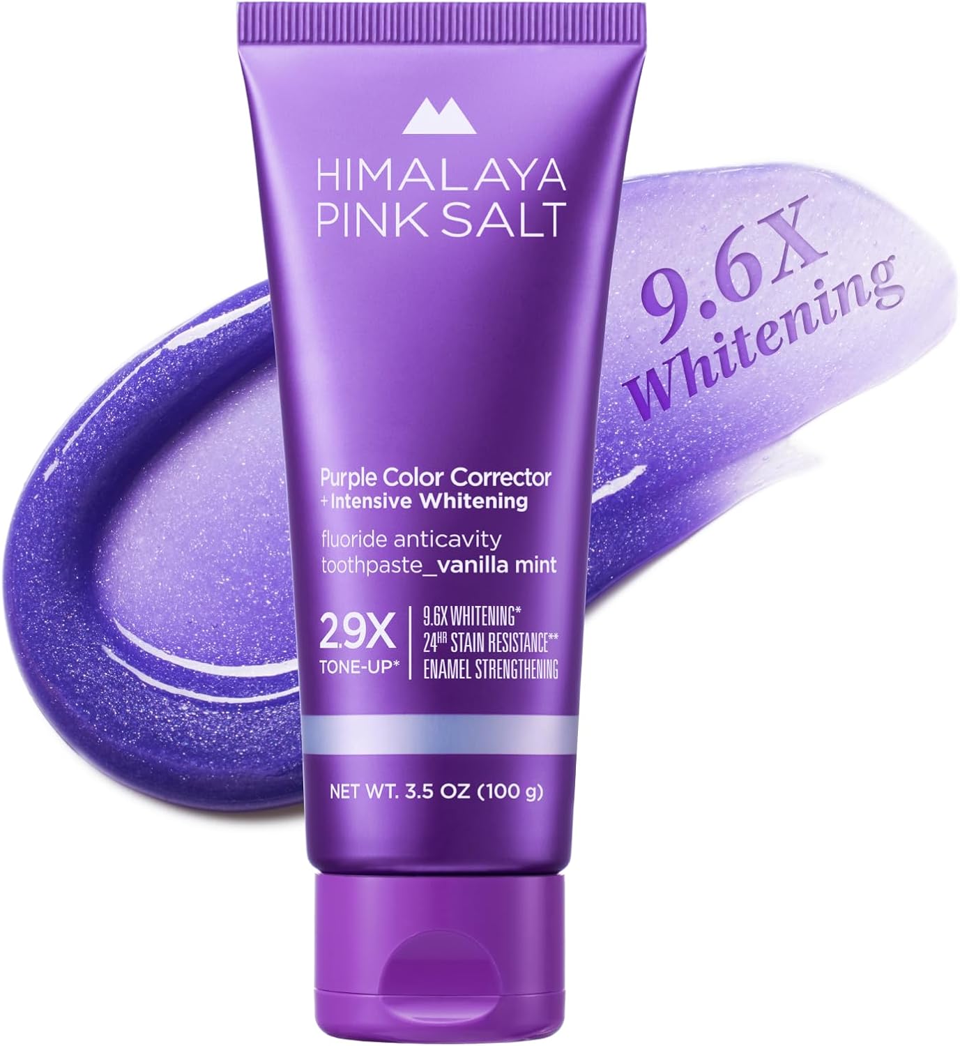HIMALAYA PINKSALT Purple Whitening Toothpaste - Teeth Whitening, Deep Stain Remover with Fluoride, Plaque Remover, Appropriate for Sensitive Teeth, Peroxide Free - Vanilla Mint, 3.5 oz