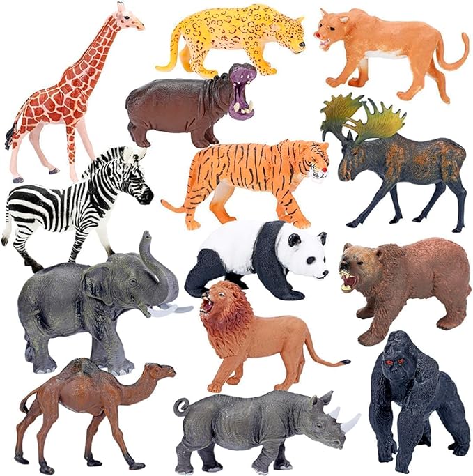 BOLZRA Safari Animals Figures Toys, Realistic Jumbo Wild Zoo Animal Figurines, Plastic African Jungle Animals Playset for Kids Toddlers, 14Pcs Birthday Stocking Stuffers