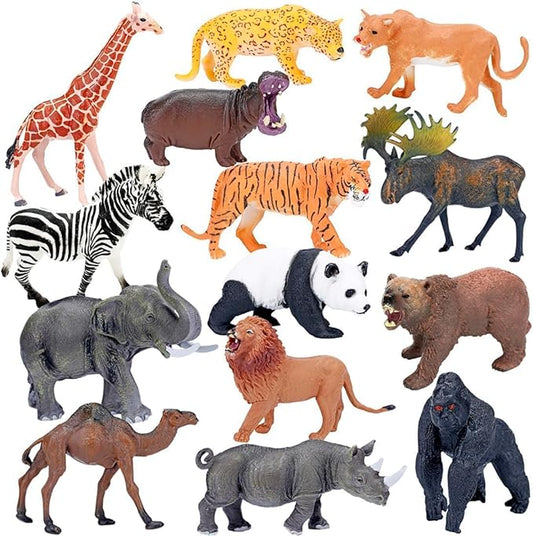 BOLZRA Safari Animals Figures Toys, Realistic Jumbo Wild Zoo Animal Figurines, Plastic African Jungle Animals Playset for Kids Toddlers, 14Pcs Birthday Stocking Stuffers