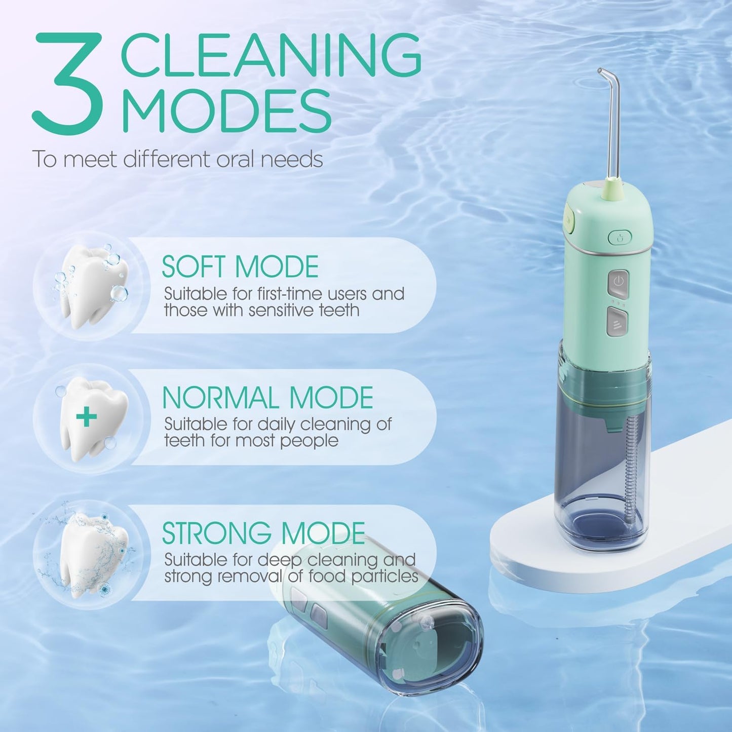 VOYOR-HEALTH Portable Water Flosser Cordless, Mini Travel Oral Irrigator with Telescopic Water Tank, IPX7 Waterproof Water Dental Flosser for Teeth Cleaning Braces & Dental Care WF510 (Light Green)