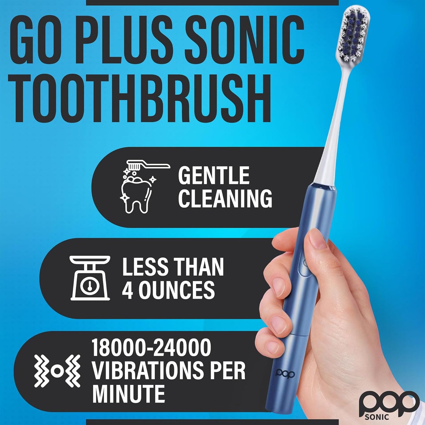 Go Plus Sonic Toothbrushes for Adults w/Electric Toothbrush Case - Electric Toothbrush for Adults & Kids - Sonic Toothbrush w/ 2 Speeds - 18000-24000 Vibrations Per Minute (Brilliant Blue)