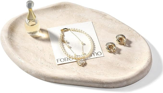 Koville Luxurious Natural Marble Vanity Tray, Cloud Shape Serving Stone Key Tray for Home Decor, 10" x 7" Marble Storage Trays for Bathroom, Stone Plate Holder for Perfume, Candle and Jewelry