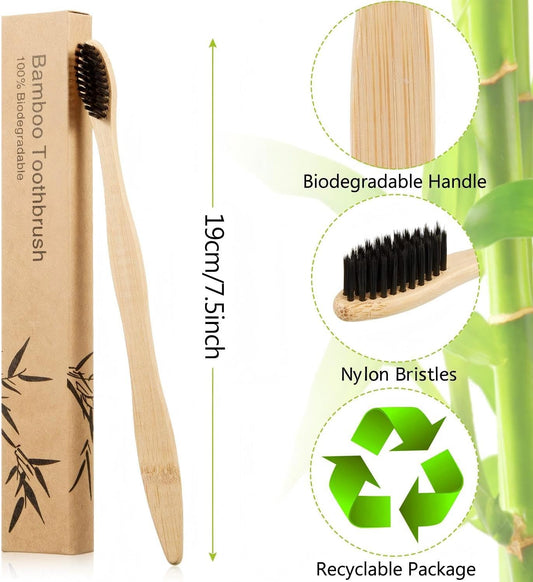 Boao 20 Count Bamboo Toothbrushes Soft Bristle Wooden Charcoal Toothbrushes Bulk for Adults Reusable Travel