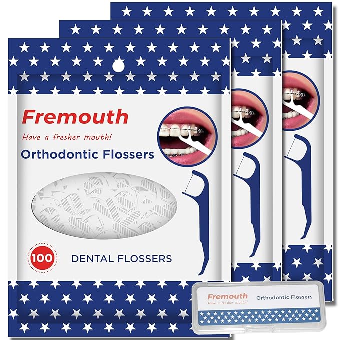 Orthodontic Flossers for Braces - Ortho Dental Floss Picks, 100 Count (Pack of 3), with a Travel Case