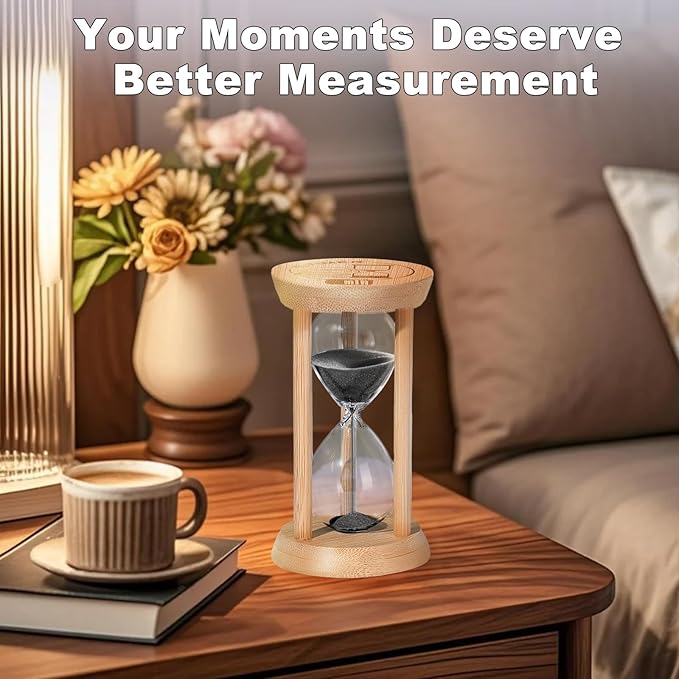 60 Minute Wooden Sand Timers, Bamboo Black Sand Hourglass for Productivity, Meditation & Decor, 60 Min Reloj De Arena for Kitchen, Office, Yoga, Game, Classroom