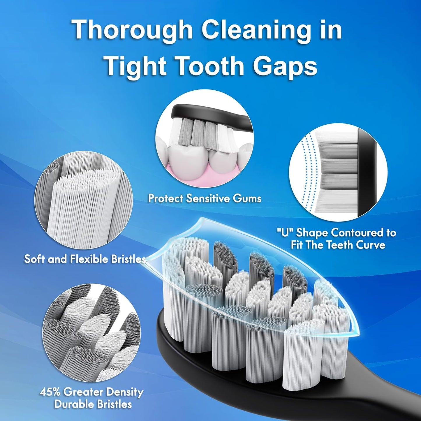 Electric Toothbrush for Adults and Kids, Comes with 10 Brush Heads & Travel Case, 5 Modes with 2 Minutes Built in Smart Timer, One Charge for 90 Days, 42,000 VPM Motor