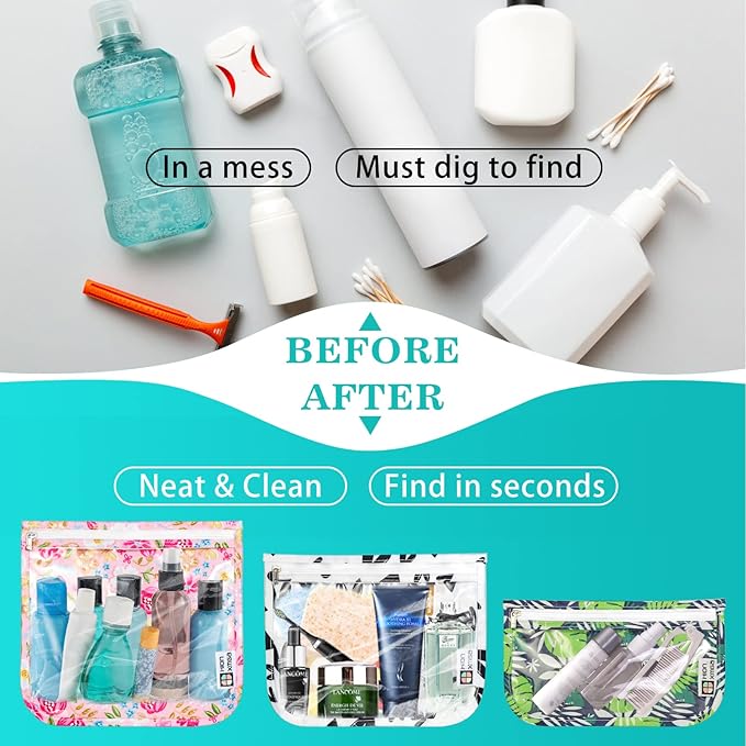 TSA Approved Toiletry Bag, Set of 3 Clear Travel Toiletry Bag Quart Size Zipper Travel Pouch, Waterproof Makeup Cosmetic Bag for Women Men Kids Toiletries Carry on, Hearts