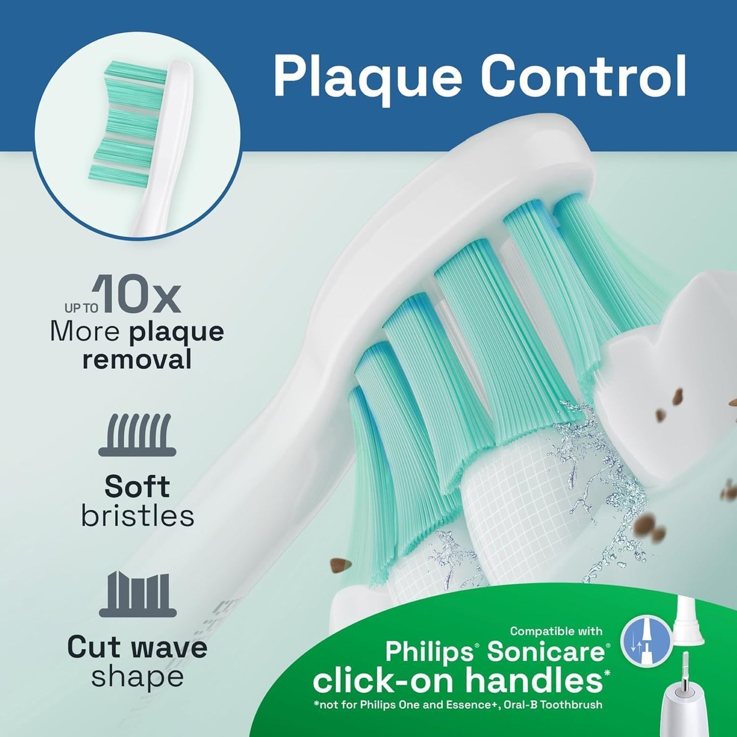 Brushmo Plaque Control Replacement Toothbrush Heads, Compatible with Philips Sonicare Click-on Electric Toothbrush Handles, 8 Standard Replacement Heads, Soft Dupont Bristles, BM928, White