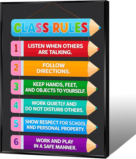 Colorful Classroom Rules Poster,Educational Motivational Wall Art for Elementary, Preschool, Kindergarten, Middle School,Back to School Teacher Supplies and Classroom Decor 8x12 in Aluminum Framed