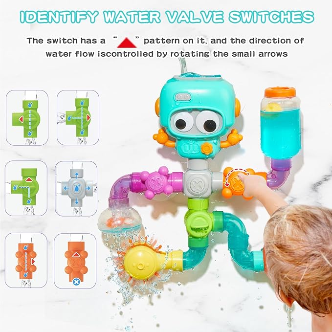 Bath Toys for Kids Ages 3-8, STEM 21 Pack | DIY Water Pipe Assembly Kit with Storage Bag | Educational Bath Toys for Toddler 3-5 |Toddler Bath Toy with Interactive Features for Cognitive Development