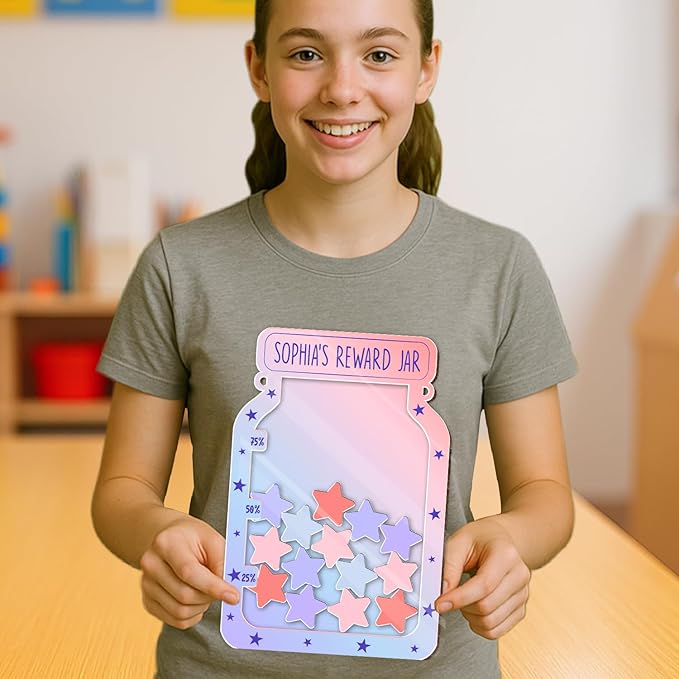 Custom Reward Jars for Kids - Magnetic Reward Jar for Classroom Behavior – Incentive Jar with Stars for Teachers & Kids – Class Rewards Chart, Potty Training, Behavior Management Tool, TT09