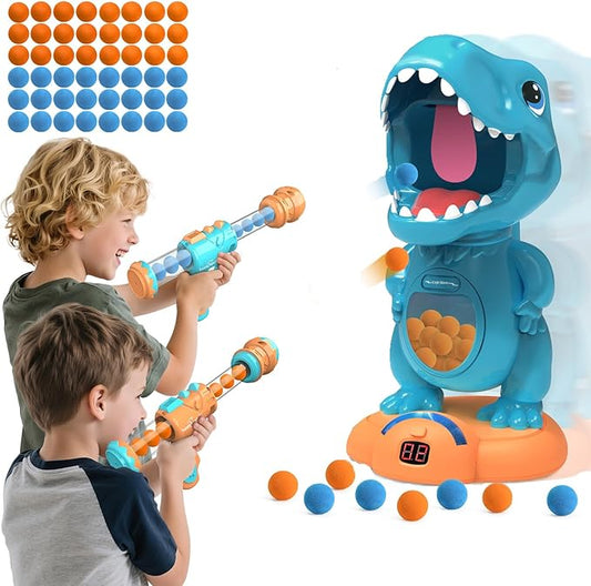 EagleStone Movable Dinosaur Shooting Toys for Boys – Electronic Target Practice with 2 Air Pump Guns, LCD Score Tracker, Sound Effects & 48 Foam Balls, for Kids 5 6 7 8 9
