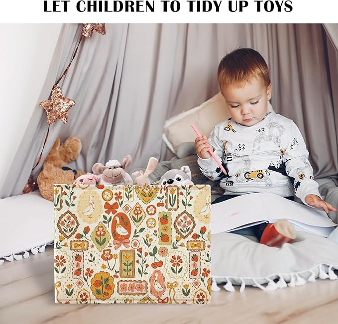 Funny Silly Goose Florals Cute Storage Basket Organizer Bins With Handles,Rectangle Cherries Foldable Nursery Decorative Baskets for Home shelves Bedroom Bathroom Clothes Toys Books Toybox