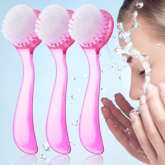 3 Pieces Facial Cleansing Brush Acrylic Handle Face Scrubbers Soft Bristle Exfoliator Cleaner Brush Scrub Exfoliating Facial Scrubber for Face Care Makeup Skincare Removal(Pink)