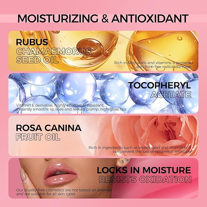 Anglicolor 2PC Lip Oil and Metallic Glitter Pink Lipstick,Natural Lip Plumper,Fruit Flavoured Lip Oil,For Dry Lip's Moisturizing Hydrating,Vegan & Cruelty-free (04 Medusa+15)