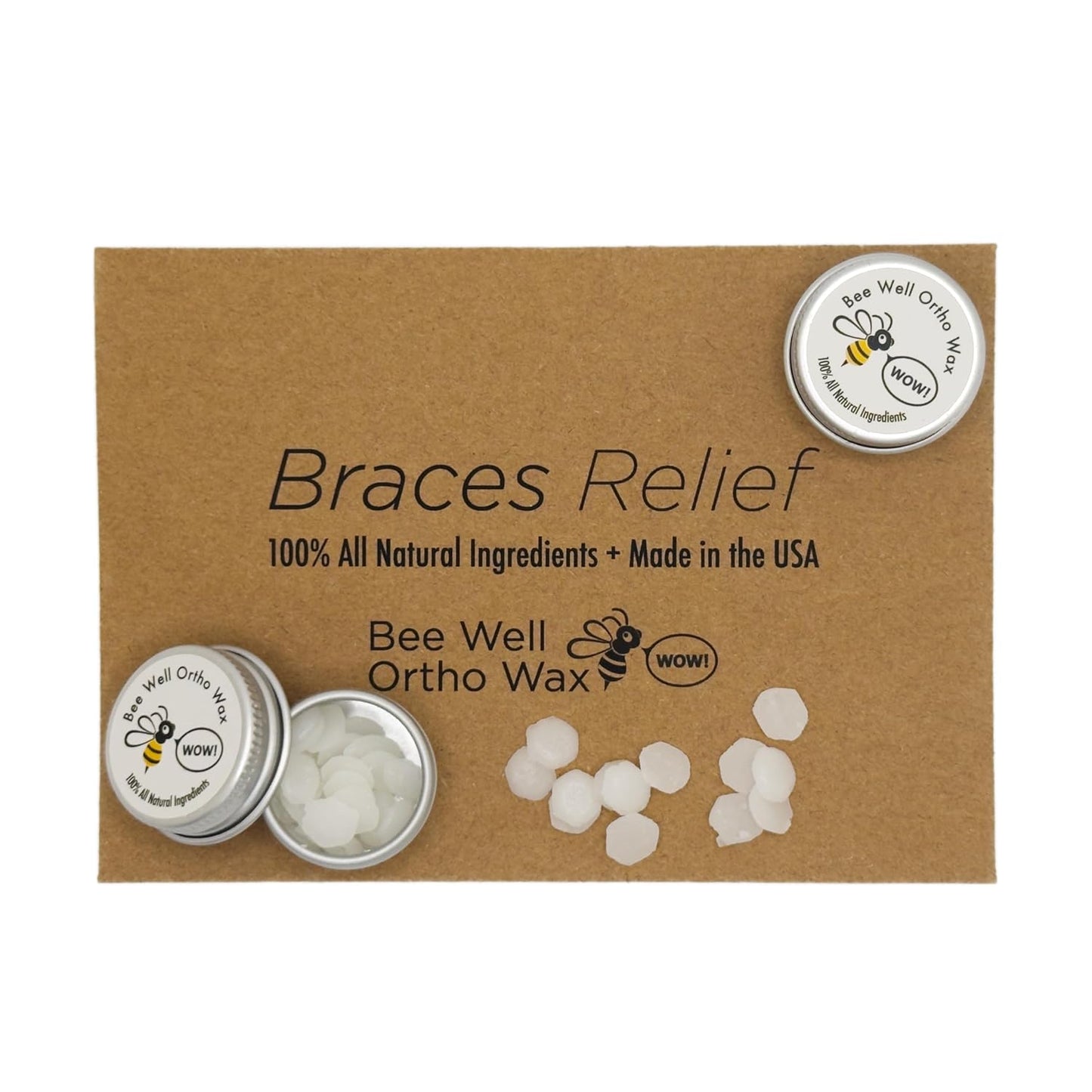 Numbing Braces Wax - All Natural & Made in the USA | 2-in-1 Soothes & Protects | Clove Oil Numbs Pain & Beeswax Shields Sensitive Tissue | 2 Aluminum Jars | 60 Total Pieces of Wax for Braces Relief