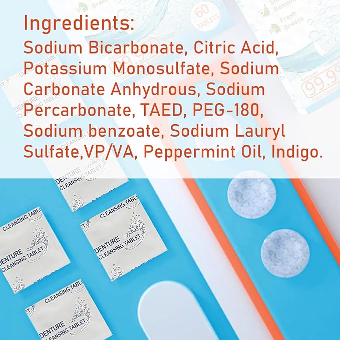 Retainer Cleaner & Denture Cleaning Tablets with 120 Removes Stains, Odors, and Plaque from Aligners, Mouth Guards, Night Guards, and Dental Appliances, 4-Month Supply