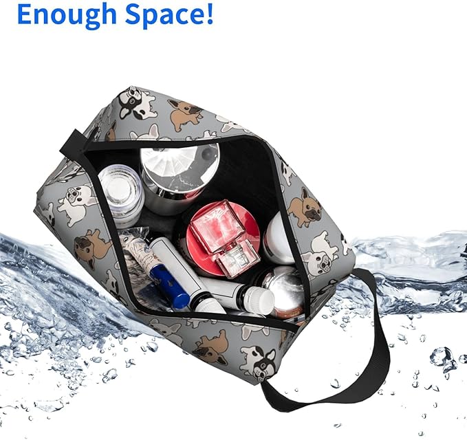 Cute French bulldog Toiletry Bag for Women Men Portable Travel Wash Bag Waterproof Gym Shaving Toiletries Cosmetic Organizer Bag, Shower Bathroom Toiletries Accessories Makeup Bag with Handle