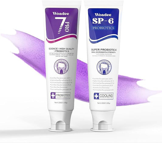 SP-6 Toothpaste Set, 6 Probiotics for Whitening & Cooling Fresh Breath, 7- Pro Intense Whitening, Fluoride-Free, Safe for Enamel, Deep Brigthtening & Freshness (2 Tubes, Blue+Purple)