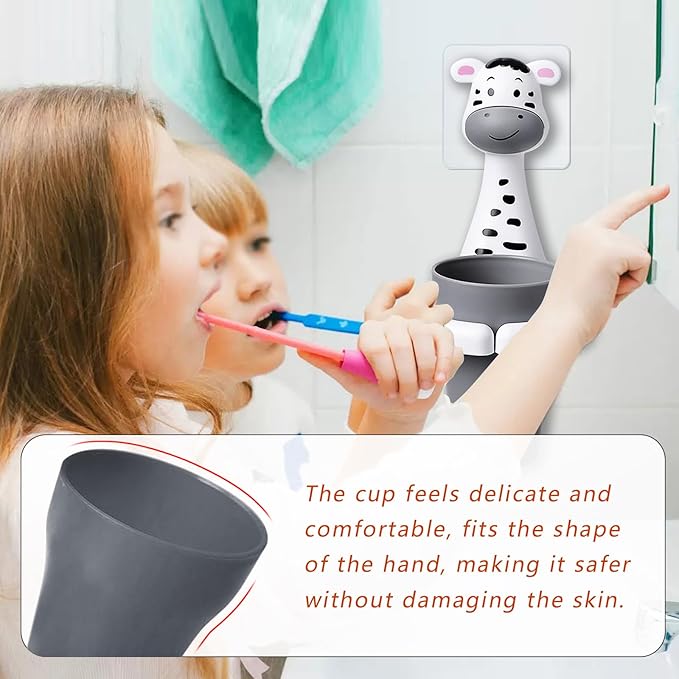 Kids Toothbrushes Holder Animal Tooth Cup Holder,Mouthwash Cup Rack for Children,Wall Mounted Sucker Toothpaste Storage Set Cute Household Toothpaste Rack No Punching Shelf Bracket with Cup (Zebra)