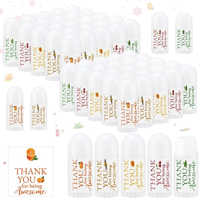 50 Pcs Thank You Gifts Mini Lip Balm Pack Moisturizer Assorted Flavors Dry Lip Care Products for Teacher Baby Shower Coworkers Friend