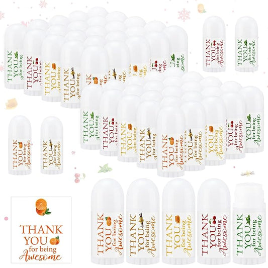 50 Pcs Thank You Gifts Mini Lip Balm Pack Moisturizer Assorted Flavors Dry Lip Care Products for Teacher Baby Shower Coworkers Friend