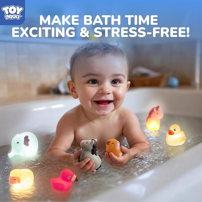 TOY Life 12 PC Animals Light Up Bath Toys for Kids, No Hole Glow Bath Toys for Kids Ages 4-8, Baby Toddler Bath-Time Gifts for Easter, Halloween, Christmas, Ideal for Shower, Bathtub, Swimming Pool