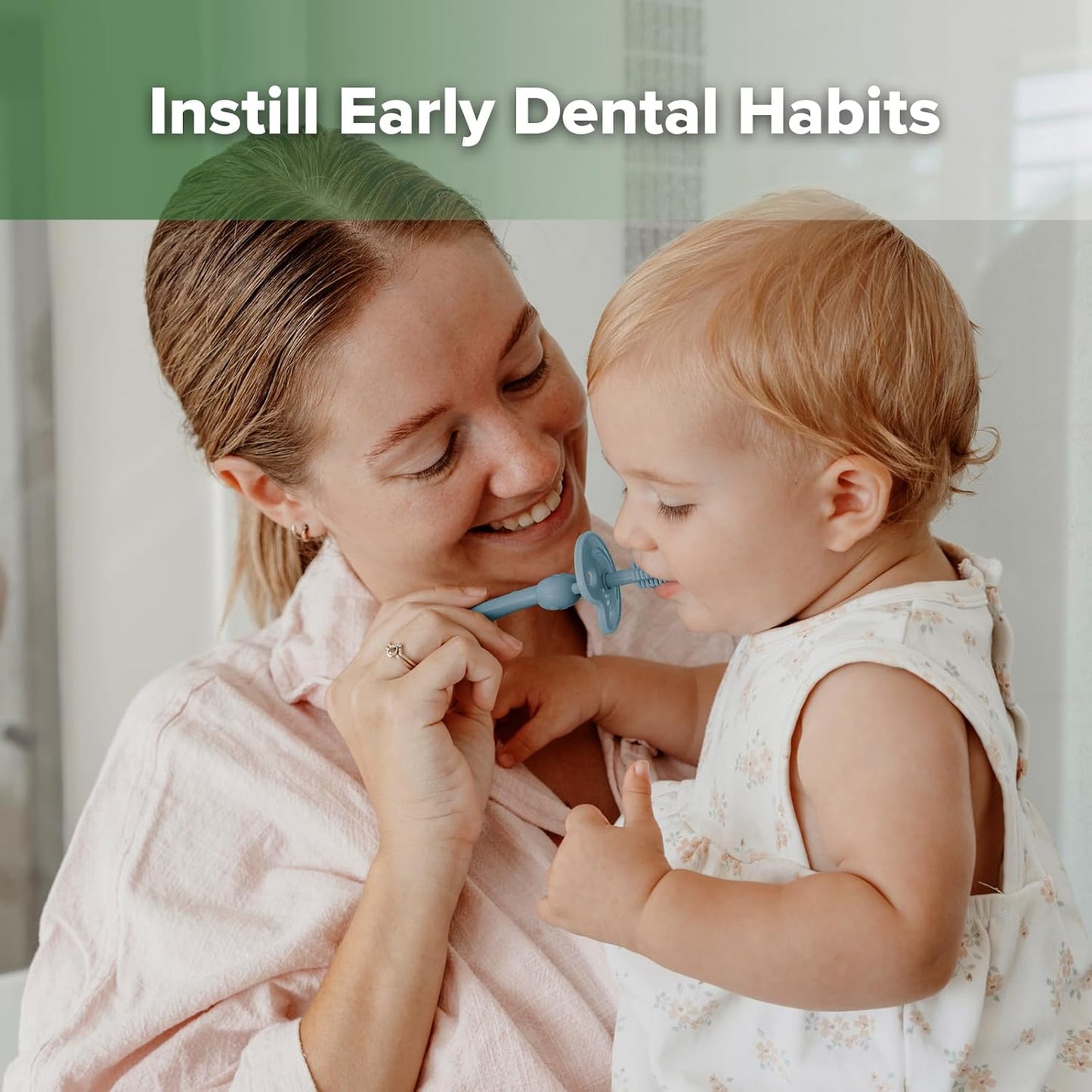 haakaa 360° Baby Toothbrush with Suction Base - Gentle Cleaning for Toddler's Self-Brushing Training, Food-Grade Silicone, Adjustable Safety Shield - Sky Blue (1 Piece)