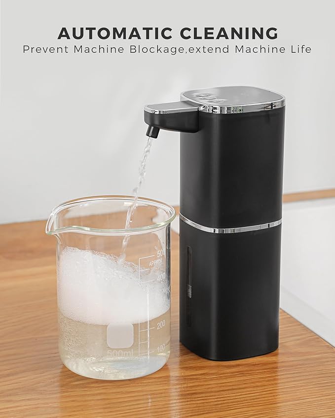 2 Pack Automatic Liquid Soap Dispenser, 12.8oz Rechargeable, Adjustable Liquid Levels, IPX5 Waterproof, Touchless & Wall/Tabletop Use for Kitchen Bathroom, Black