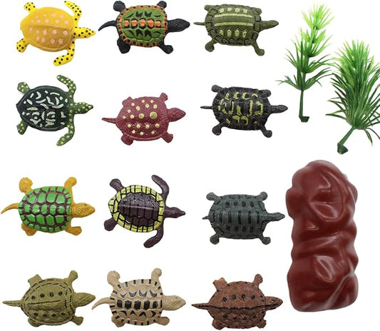 SmilerSmile Animal Assorted Mini Plastic Figures Toy Set, Educational Party Cake Topper, Goody Bag Filler (12pcs Small Tortoise)