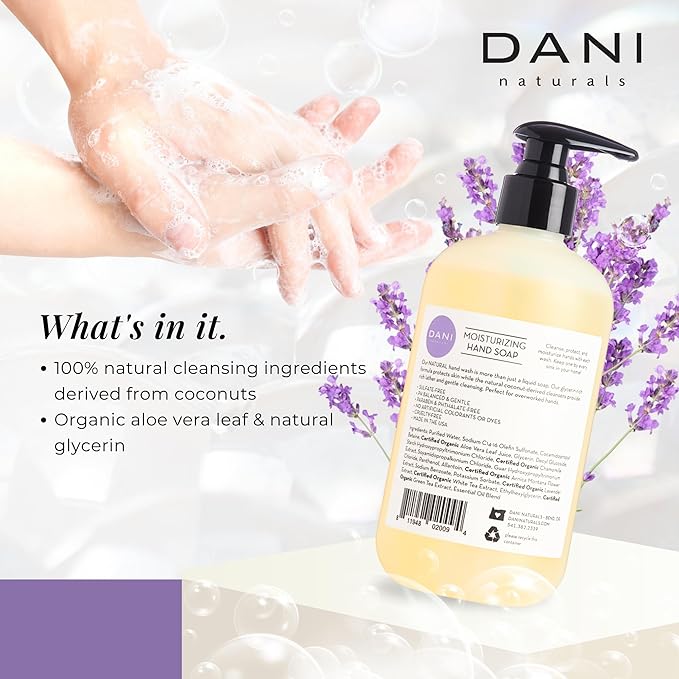 DANI Naturals Moisturizing Hand Soap – Calming Lemongrass Lavender Scent, Hydrating, Sulfate-Free & Paraben-Free, 12 Oz Bottle with Pump, Gentle Cleansing for Dry Skin