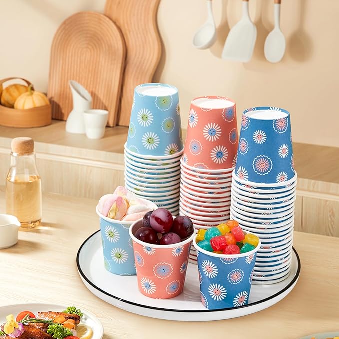 SIUQ 1200 Pack 3 oz Paper Cups, Disposable Bathroom Cups, Mini Mouthwash Cups, Small Cup 3 Ounce for Bathroom, Party, Picnic, BBQ, Travel(Daisy)