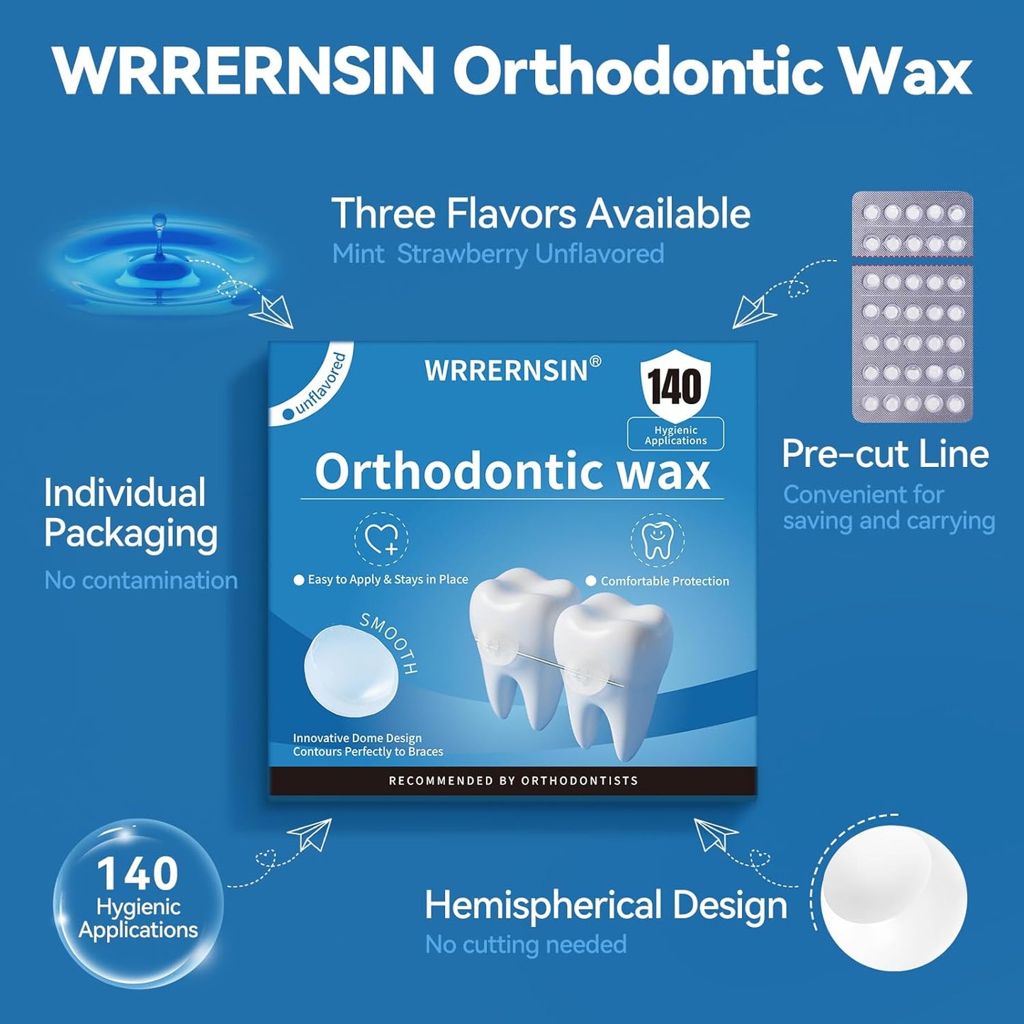 Orthodontic Wax for Braces Wax Dots 140 Individually Wrapped Dental Kit for Wires Unflavored