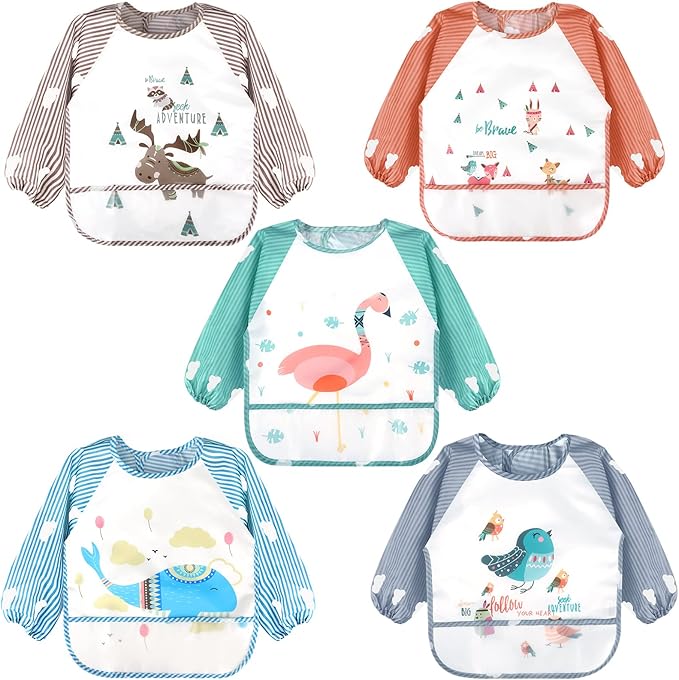 Accmor Long Sleeve Baby Bibs, Waterproof Sleeved Bibs Smock for Toddler Baby Girls Boys Eating Feeding