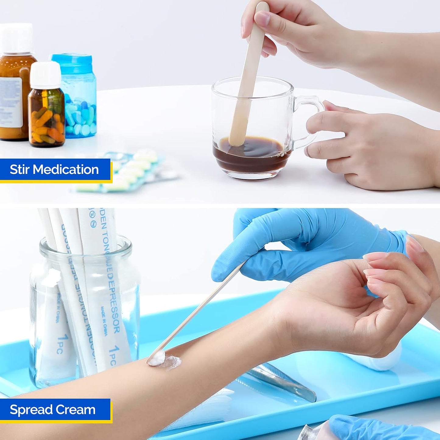 JMU Tongue Depressors Sterile 100 Count, 6" Tongue Depressors Wood Individually Wrapped for Medical Popsicle Crafts