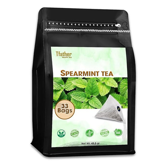 TFATHER Spearmint Tea Bags Pyramid with String - Sweet & Delicate of Menthol - Throat Soothing for Cough & Mucus Relief, Stress Relief, Digestion & Immune Support - Premium Spearmint Leaves