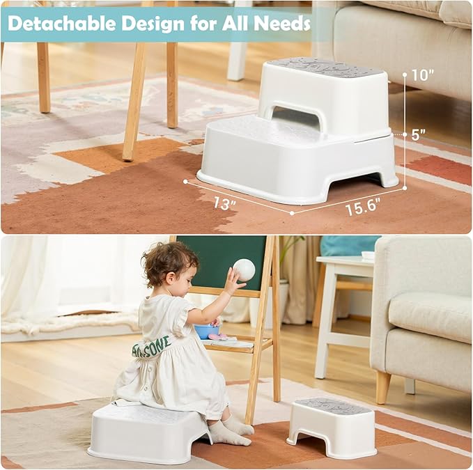 2-Step Stool for Kids - Toddler Anti-Slip Step Stool for Bathroom Sink/Toilet Potty Training/Kitchen Counter, 10" Height, 220 lbs Capacity, Durable & Stable (2Packs White)