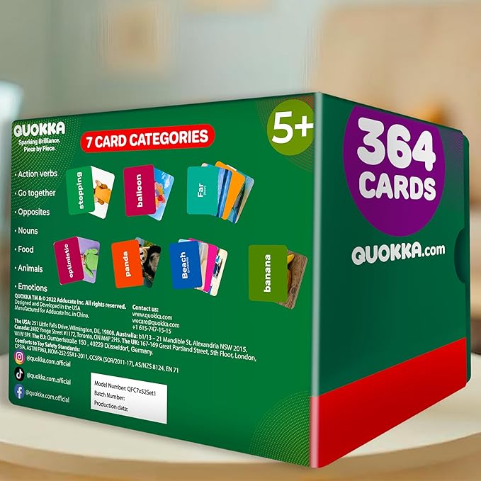 QUOKKA 364 Flash Cards for Kids Adults - Real-Life Large Preschool Flash Cards for Speech Therapy, ABA Therapy, ESL Teaching, Early Childhood Education, 7 Vocabulary Building Categories with Emotions