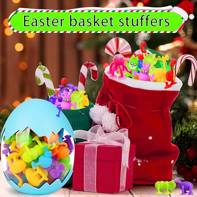 Bath Toys for Kids Toddlers Suction Cup Toys Animals Suction Sensory Toys Family Game Preschool Window Travel Toy Set - 40pcs Large Egg Container