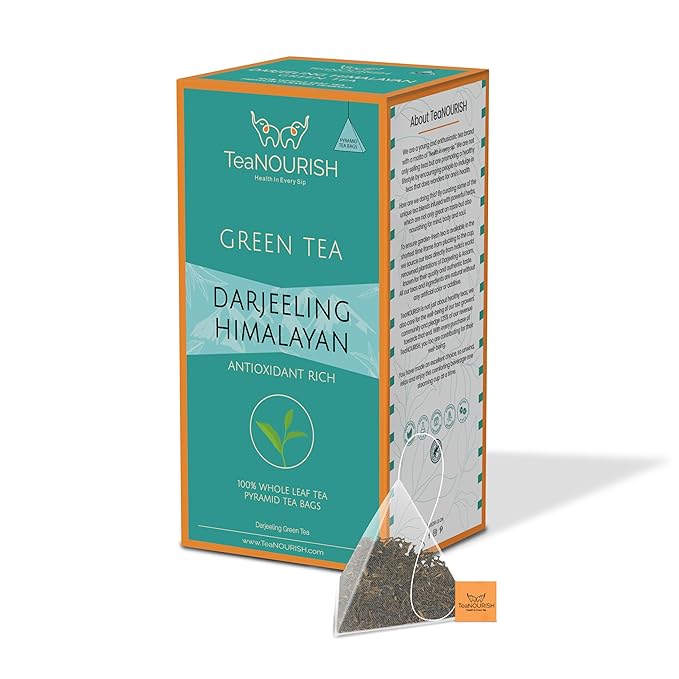TeaNOURISH Darjeeling Himalayan Green Tea | 20 Count Pyramid Tea Bags | Whole Leaves | Relaxing & Stress Relief Tea | Immune Support