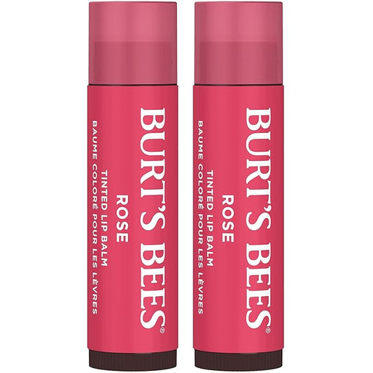 Burt's Bees Lip Tint Balm Stocking Stuffers Gifts, Long Lasting 2 in 1 Duo Tinted Balm Formula, Color Infused with Hydrating Shea Butter for a Natural Looking Buildable Finish, Petal Rose (2-Pack)