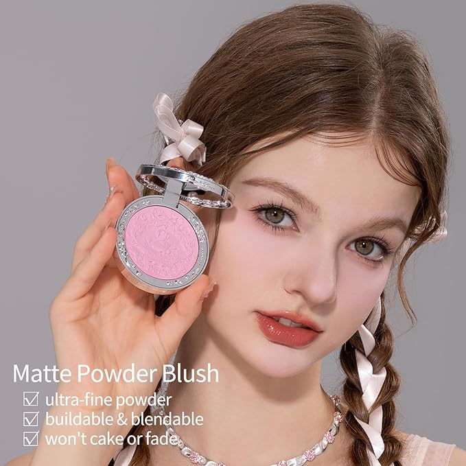 Flower Knows Swan Ballet Embossed Blush,Lavender Matte Finish,Buildable & Blendable Powder Blush for cheeks,Natural Flush for All Skin Tones(03 Silky Ribbon,5g)