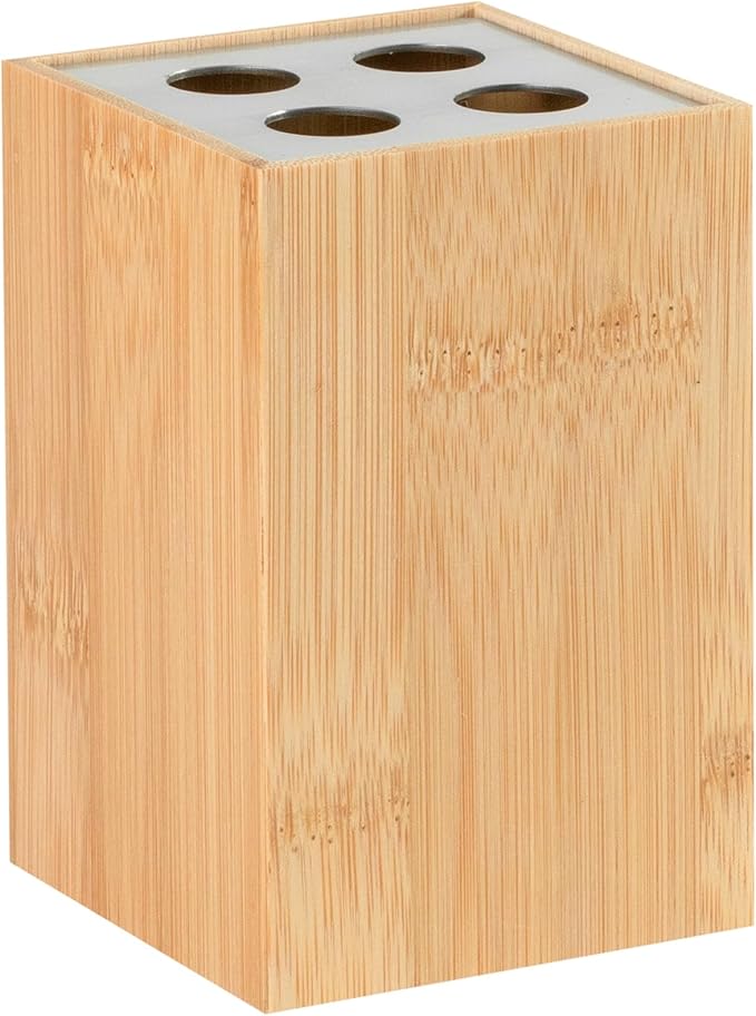 Fuller’s Bamboo Bathroom Counter Set – Eco-Friendly & Water-Resistant Sink Organizer | 4-Piece Vanity Tray, Soap Dispenser, Toothbrush Holder & Storage Container