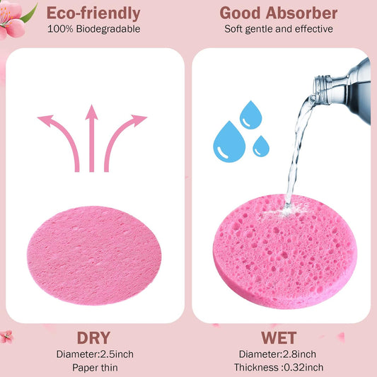 300 Count Compressed Facial Sponges Natural Face Sponges for Cleansing Disposable Facial Exfoliating Pads for Estheticians(Pink)