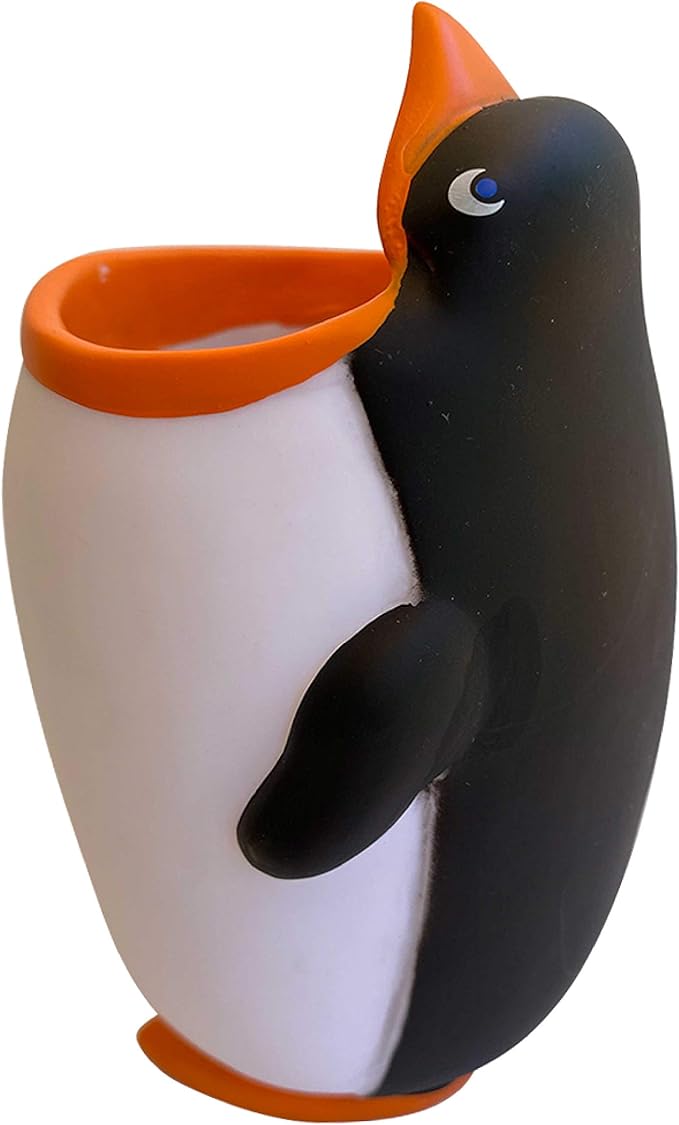 Kids Toothbrush Holder Toothbrush Organizer – Durable Silicone Animal Tooth Brush Holder – Easy to Clean Toothbrush and Toothpaste Holder – Toothbrush Holders for Bathrooms by Lily’s Home [Penguin]