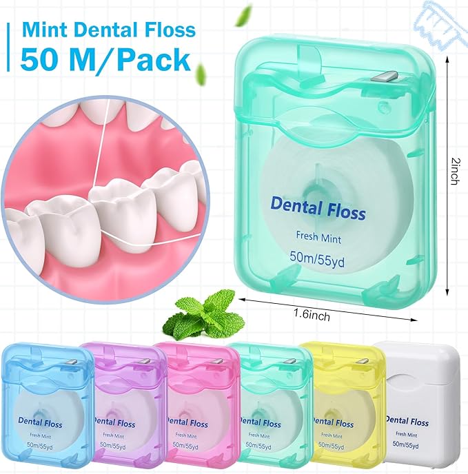 Mimorou 96 Pack Dental Floss Bulk Mint Flavored Floss 50m Each Travel Dental Oral Care for Teeth and Gum Protection(Colorful)