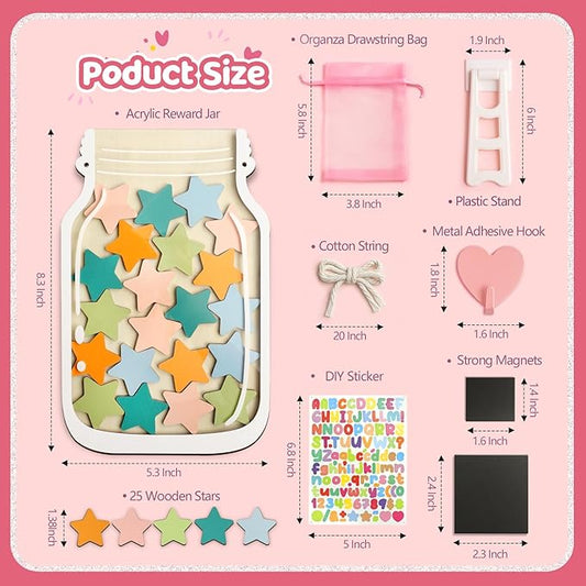 Magnetic Reward Jars for Kids - Star Tokens Reward Jar for Classroom Star Jar Reward System Behavior Chart for Kids at Home Potty Training