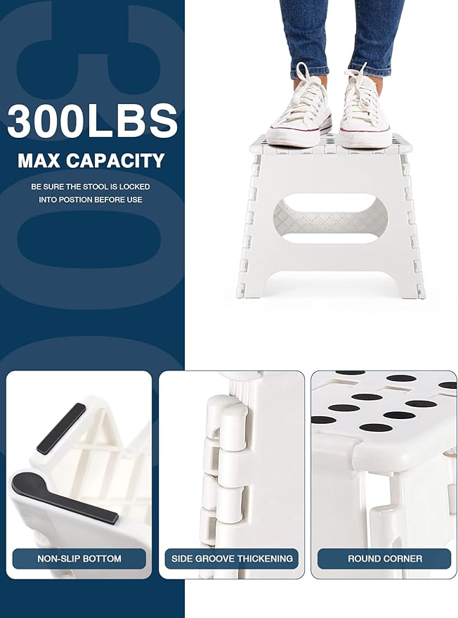 Dyforce Non-Slip Folding Step Stool - 11 inch Height Premium Heavy Duty Foldable Step Stool for Kids, Kitchen Garden Bathroom Camping Stepping Stool - White